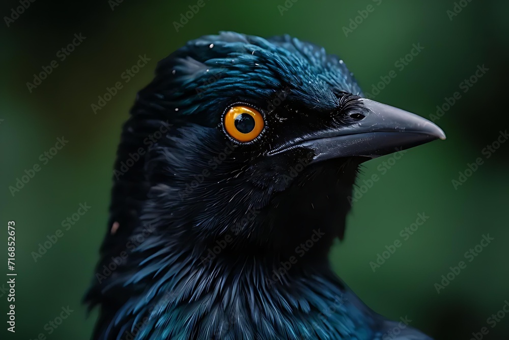 A mesmerizing close-up photograph showcasing the intricate details and vibrant plumage of a Starling, highlighting nature's artistic brilliance. A mesmerizing close-up photograph showcasing the intricate details and vibrant plumage of a Starling, highlighting nature's artistic brilliance.
