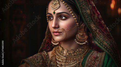 Princess wearing traditional saree and jewelry. Generative AI