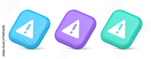 Exclamation point triangle button attention advice mark important information 3d isometric icon