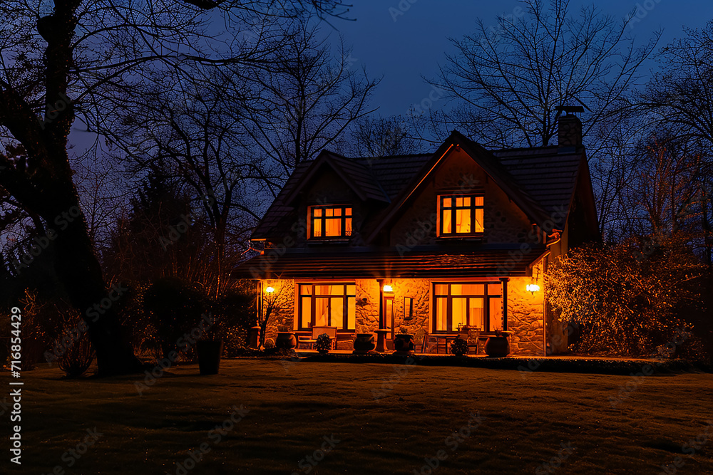 New modern house in the night New modern house in the night