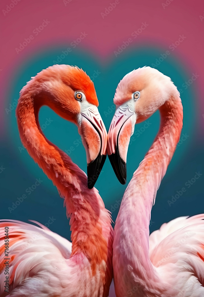 Obraz premium Pink flamingo birds, love Animal