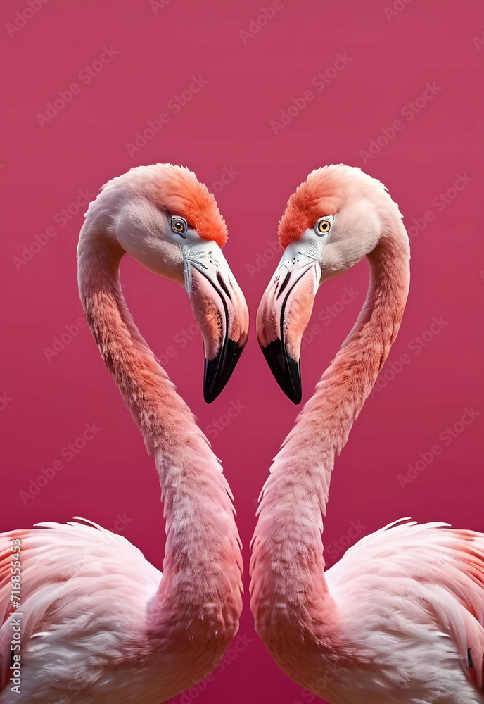 Fototapeta premium Pink flamingo birds, love Animal