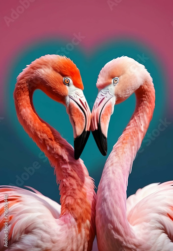 Pink flamingo birds, love Animal © Vieriu