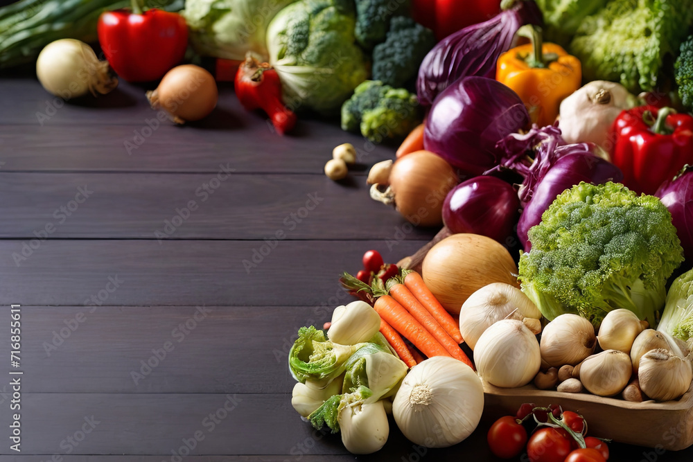 Organic Bounty. Vibrant background featuring assorted vegetables, a visual ode to healthy eating and organic, farm-fresh goodness. Nutrient-rich and appetizing. Organic Bounty. Vibrant background featuring assorted vegetables, a visual ode to healthy eating and organic, farm-fresh goodness. Nutrient-rich and appetizing.