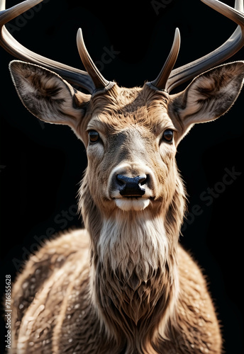 Deer antlers portrait in the woods   wildlife animal