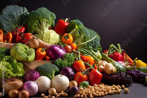Organic Bounty. Vibrant background featuring assorted vegetables  a visual ode to healthy eating and organic  farm-fresh goodness. Nutrient-rich and appetizing.