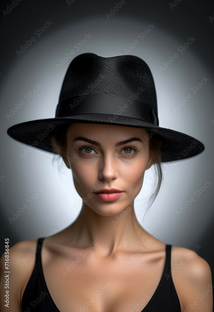 Portrait Elegant woman with hat , Modern art Portrait Elegant woman with hat , Modern art