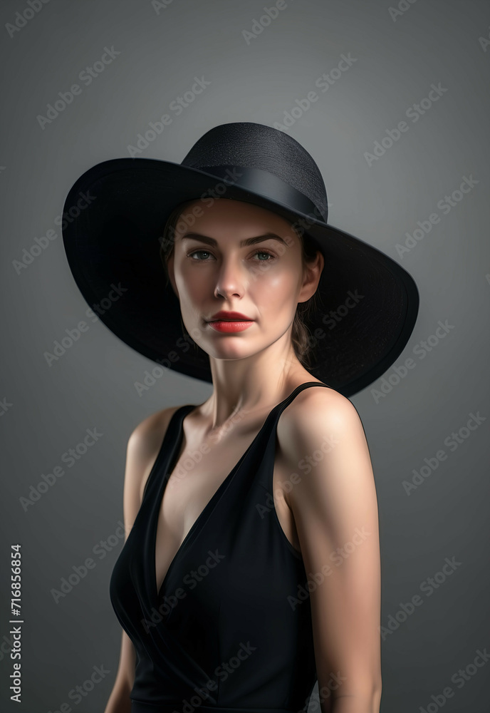 Portrait Elegant woman with hat , Modern art Portrait Elegant woman with hat , Modern art