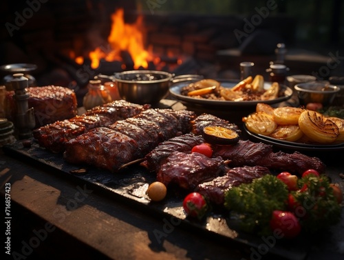 Barbecue food BBQ hamburger grill ribs steak