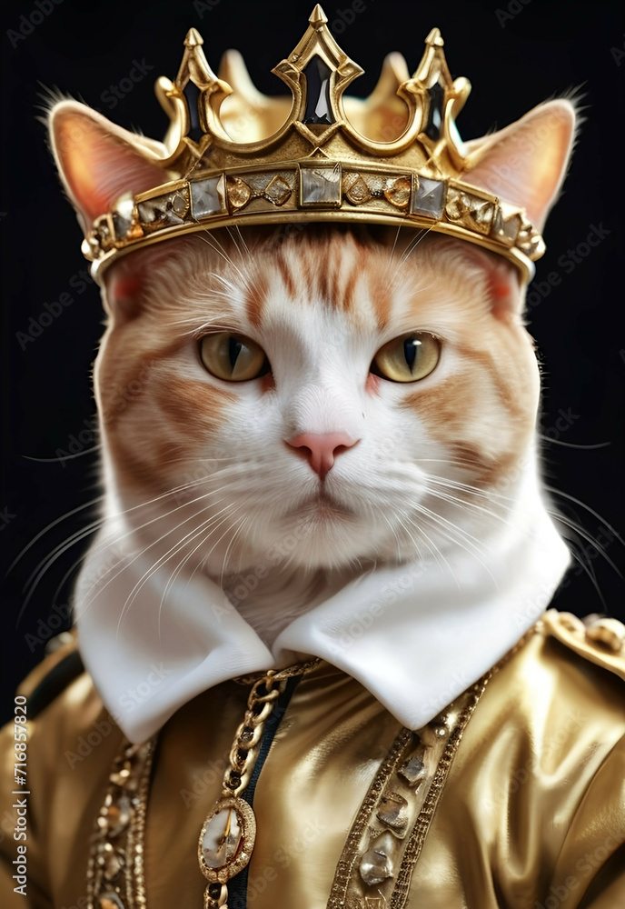 Portrait of the Cat princess, queen clothes , King crown Imperial Roman , History Animal