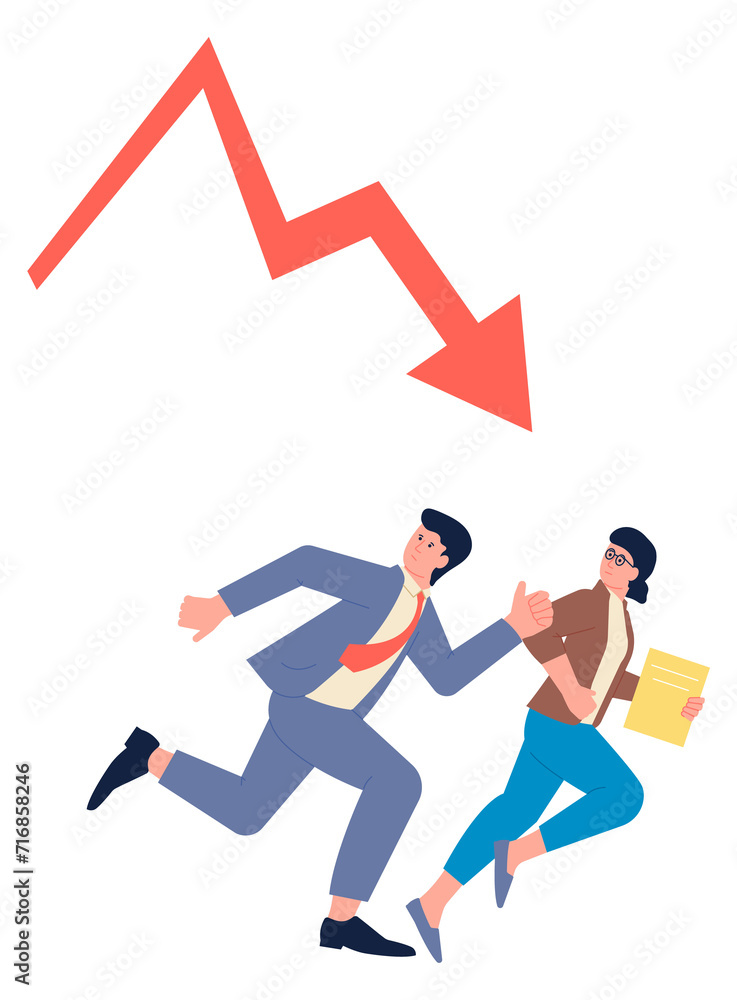 Fototapeta premium Business team running from financial failure. Work stress