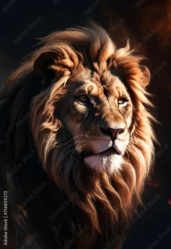 Lion face , feline king isolated , wildlife Portrait Wildlife animal. 