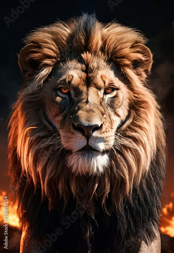 Lion face   feline king isolated   wildlife Portrait Wildlife animal. 
