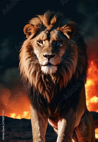 Lion face   feline king isolated   wildlife Portrait Wildlife animal. 