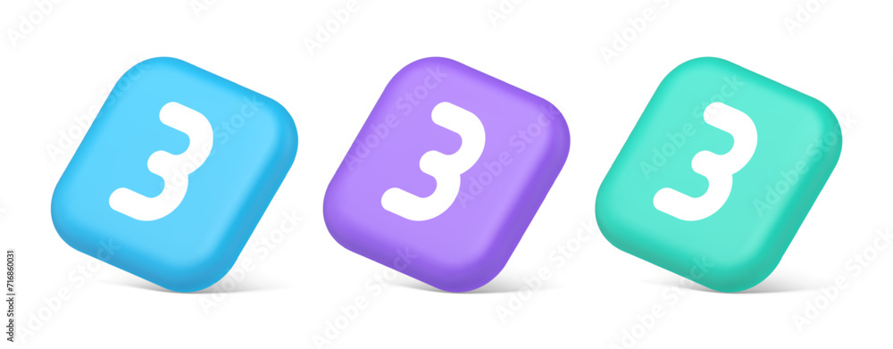 Three number button internet communication texting message character 3d realistic isometric icon Three number button internet communication texting message character 3d realistic isometric icon