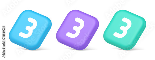 Three number button internet communication texting message character 3d realistic isometric icon