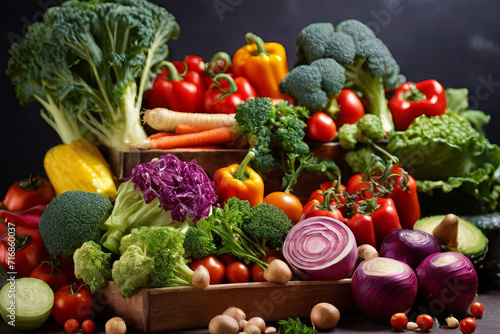 Organic Bounty. Vibrant background featuring assorted vegetables, a visual ode to healthy eating and organic, farm-fresh goodness. Nutrient-rich and appetizing.