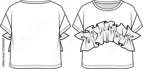 KID GIRLS WEAR KNIT TOP WITH FRILLS FRONT AND BACK FASHION FLAT DESIGN VECTOR ILLUSTRATION
