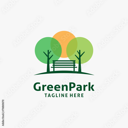 Bench and tree for park logo design