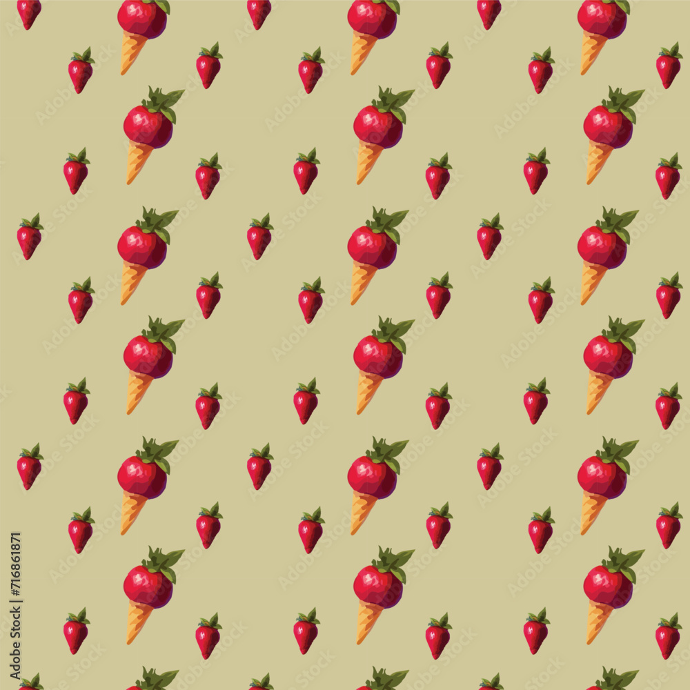 yummy, strawberry , ice cream with strawberry seamless pattern design yummy, strawberry , ice cream with strawberry seamless pattern design
