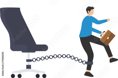 Office job work hard like a slave, Overworked with busy and urgent assignments, Exhausted or stressful, Prisoner found himself chained with working desk

