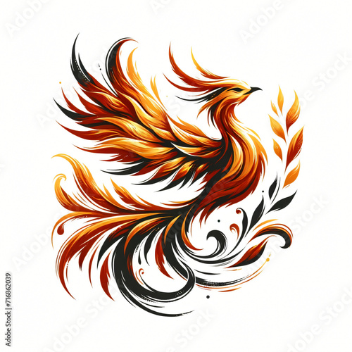 Logo tattoo bird phoenix fire and leaves concept 