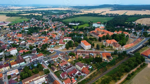 Aerial  of the city and monastery Chotesov  in the czech republic on a cloudy day in summer