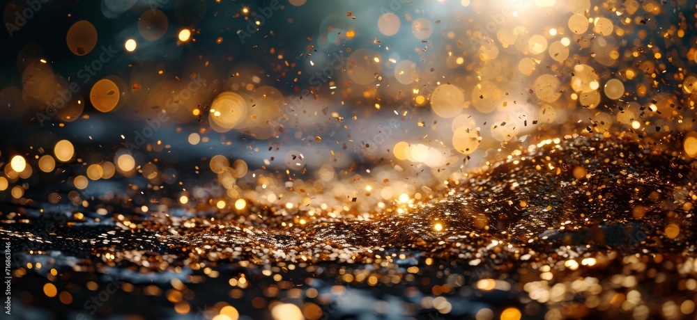 Abstract bokeh lights background. Festive Christmas and New Year background.