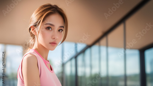 beautiful female in pink exercise clothes, standing in fitness room Free Download beautiful female in pink exercise clothes, standing in fitness room - GFXLoad