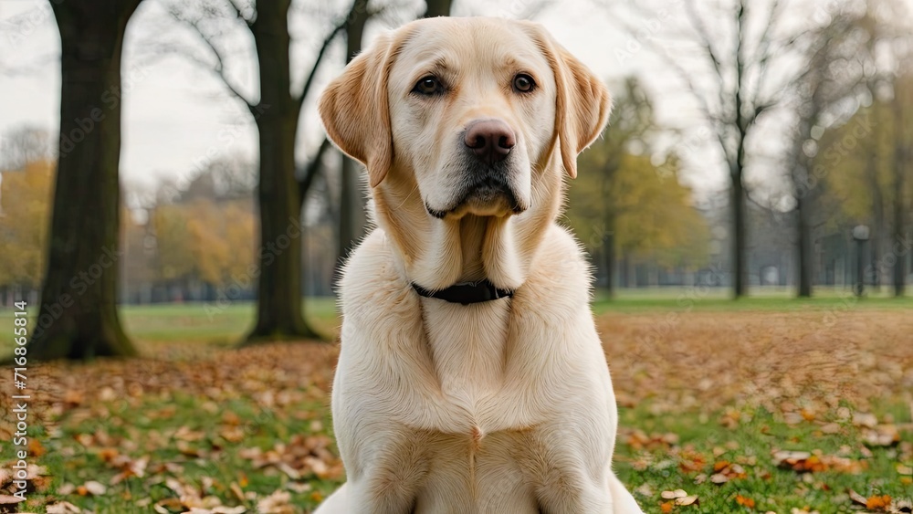 Yellow labrador retriever dog in the park Yellow labrador retriever dog in the park