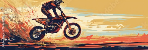 Motocross rider in action. Grunge background . illustration. Motocross concept for banner with copy space. Enduro. Extreme sport concept.