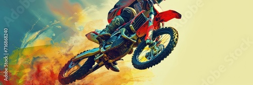 Motocross rider in action. Grunge background . illustration. Motocross concept for banner with copy space. Enduro. Extreme sport concept. photo