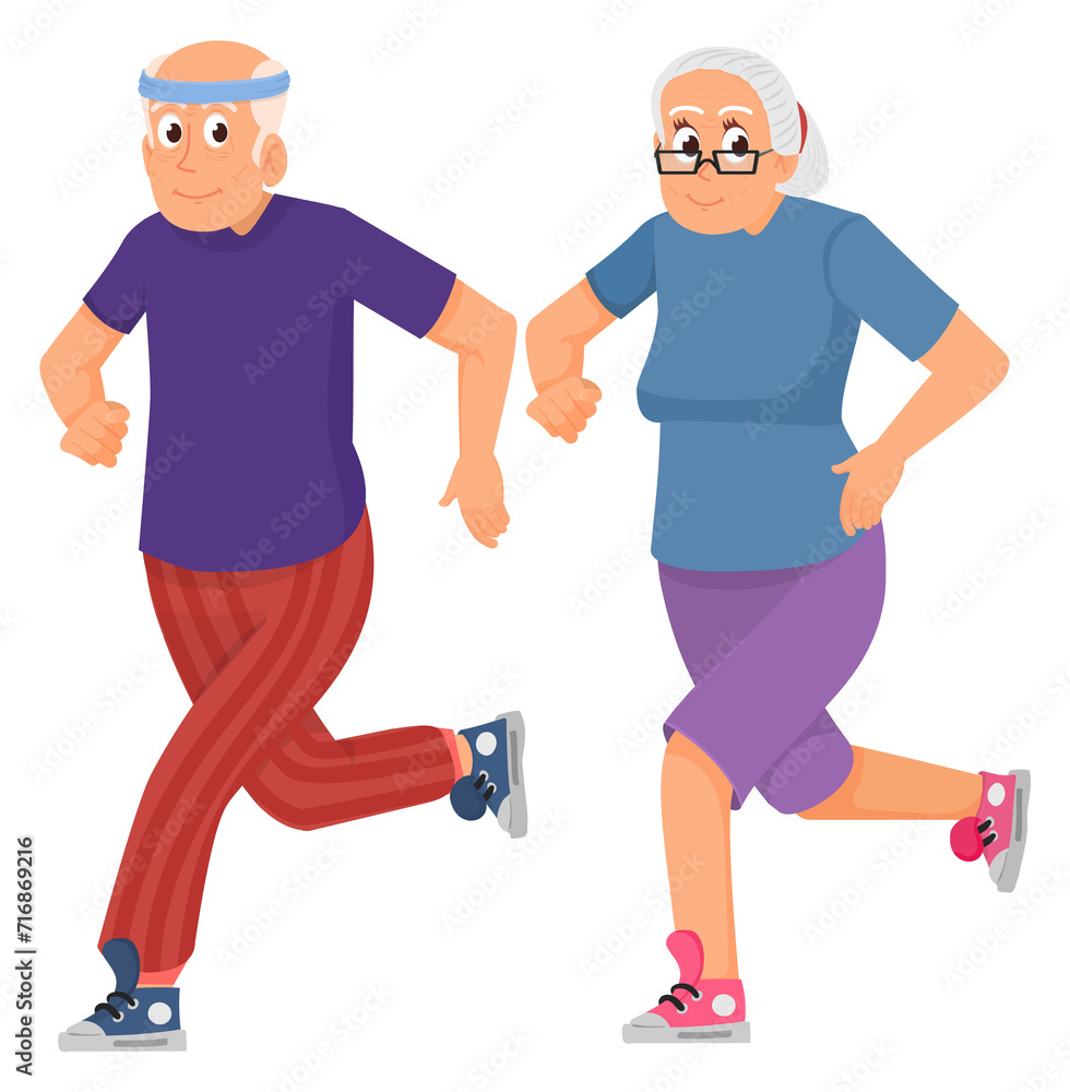 Running old people. Seniors jogging. Pensioners workout