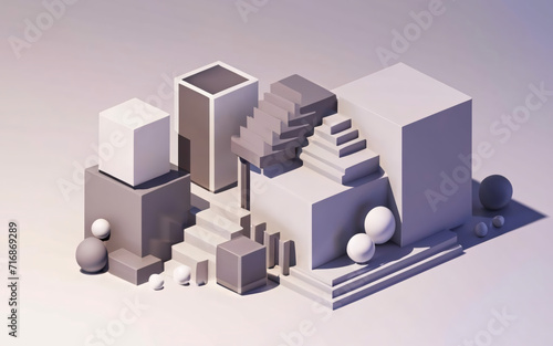 Abstract white grey composition  white background  3d design render