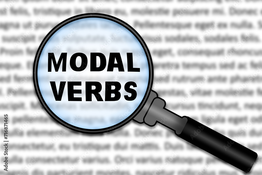Focused on learning English language. English word part of speech Modal Verbs under magnifying glass. Grammar content for teacher and student. Focused on learning English language. English word part of speech Modal Verbs under magnifying glass. Grammar content for teacher and student.