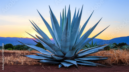 Blue agave farm plants in Southern Mexico Originate for Tequila Mezcal Pulque	 photo