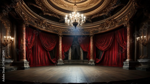Foto Magic theater stage red curtains. Generative AI