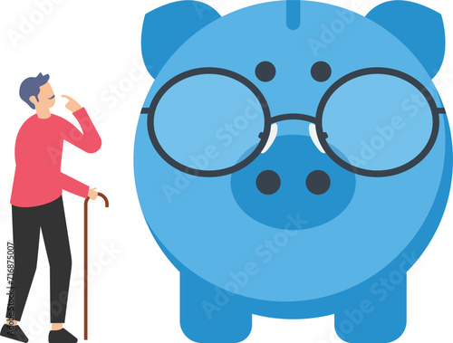 Retirement savings plan, pension fund or investment for elderly, Financial asset for retiree, profit, earning and growth, Men stand with wealthy old aged piggy banks

