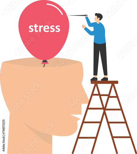 Stress management, Relaxation to relieve anxiety or anger from your brain, Meditation to help reduce stress, Doctor help solve anxiety problem, Using needle to burst stress balloon

