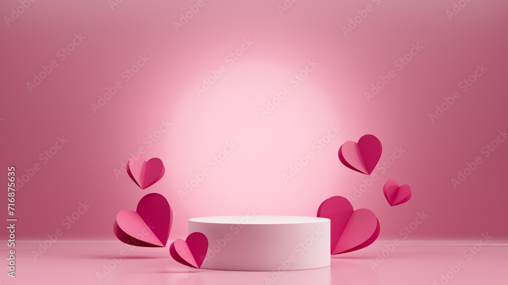 pink valentines day background, one round podium display, 3d render illustration, template pink valentines day background, one round podium display, 3d render illustration, template