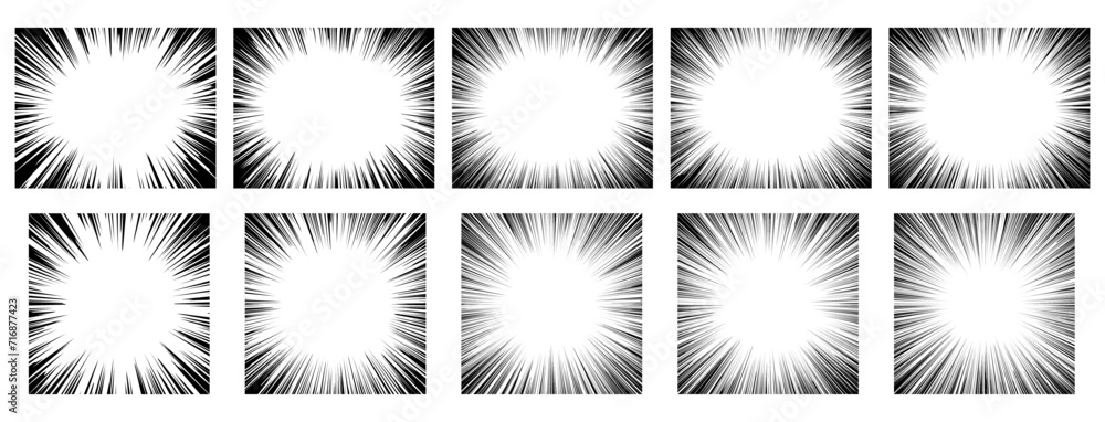 Fototapeta premium 白黒の効果線セット 強調や閃光の集中線