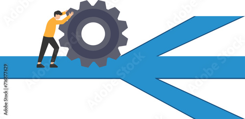 Change management, Professional or expertise to manage company transformation or implement new process, Team help turn gear cog, Manage change direction arrows

