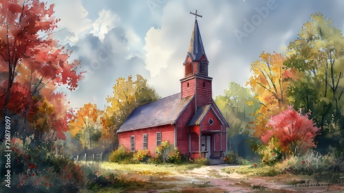 church in autumn photo