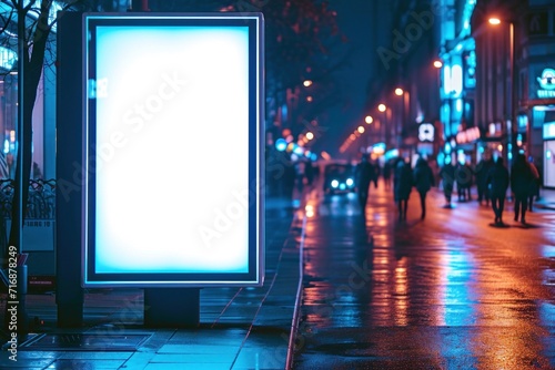display blank clean screen or signboard mockup for offers or advertisement in public area motion blur people white glow