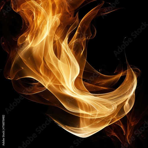 Tongues of gold fire on clear black background, gold flames and sparks background design