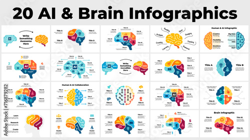 Artificial Intelligence Infographics. Brain Circle Diagram. Machine Digital Knowledge. Deep Learning AI Technology Education. Chip Neural Network. Human Head Anatomy. Medicine Mental Health logo icon