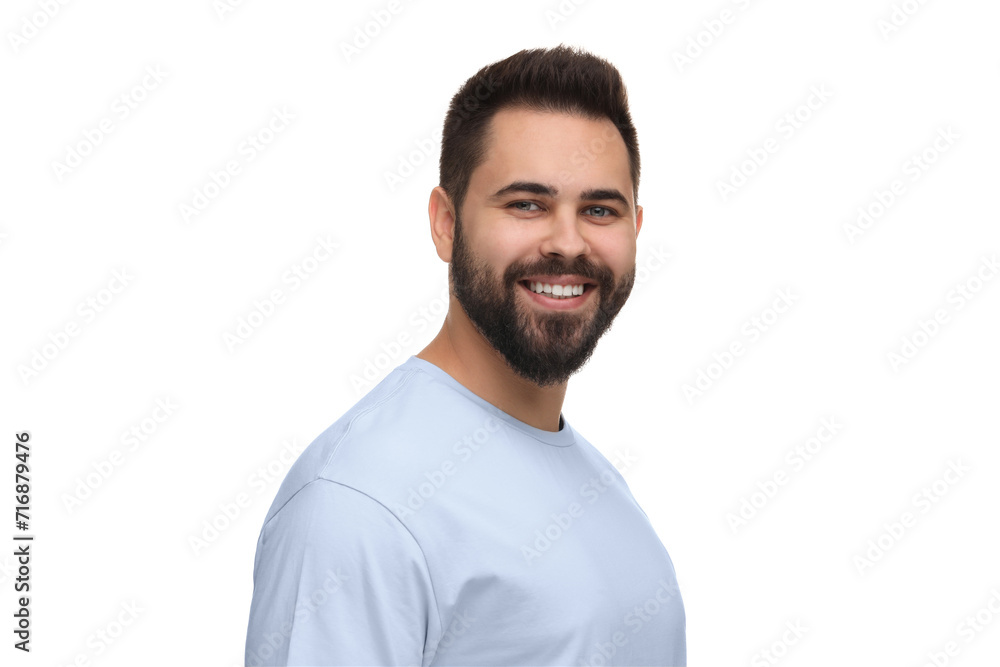 Man with clean teeth smiling on white background Man with clean teeth smiling on white background