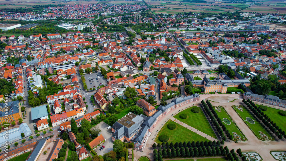 Aeriel view around the old town of the city Schwetzingen on a sunny day in Germany
