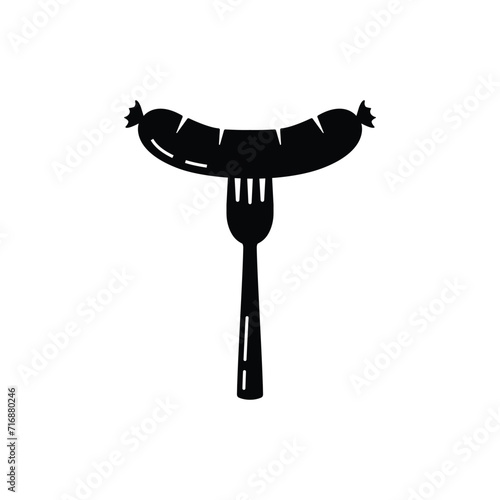 black sausage on fork like currywurst icon. concept of roasted bratwurst or german grilled meat. flat simple style trend modern curry wurst logotype graphic design isolated on white background photo