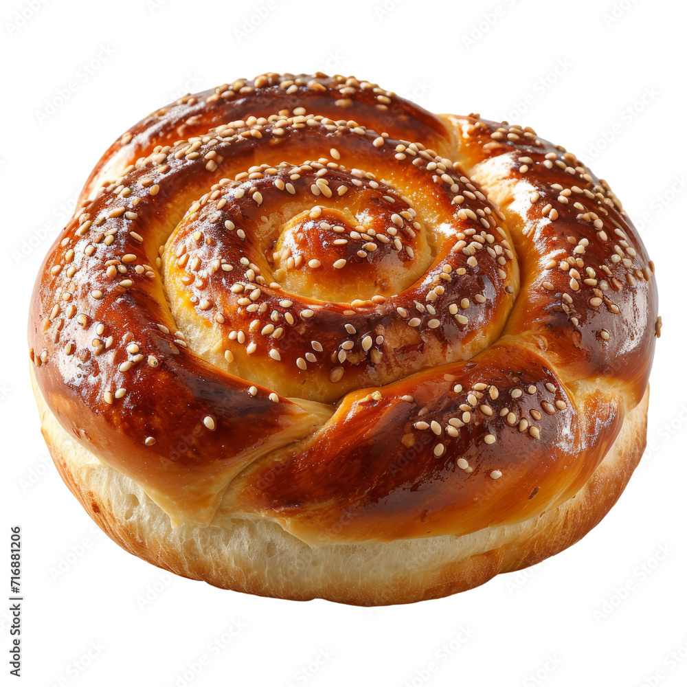 Fototapeta premium Golden Braided Challah Bread Adorned With Sesame Seeds